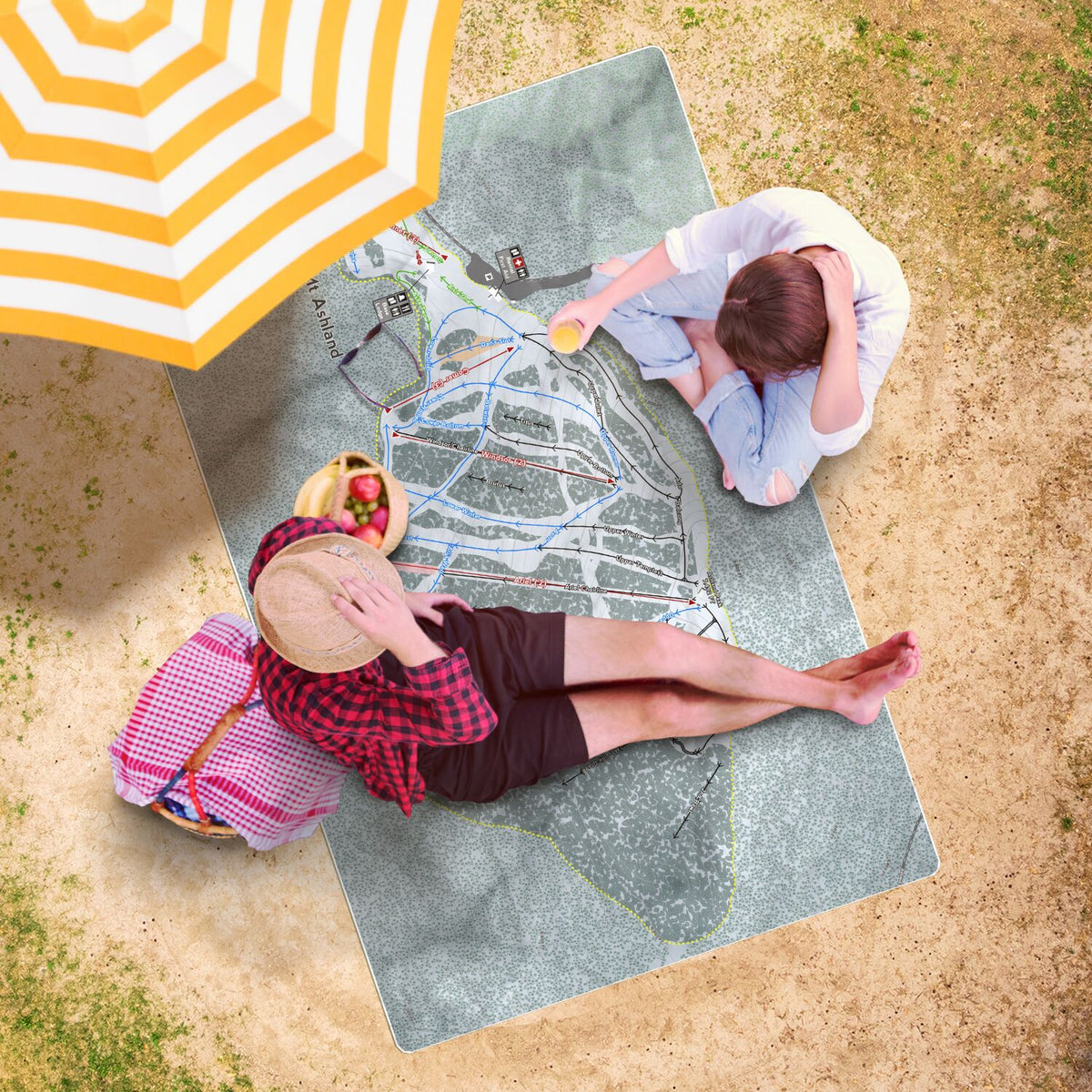 Mt Ashland, Oregon Ski Resort Map Printed Beach Towel - Powderaddicts