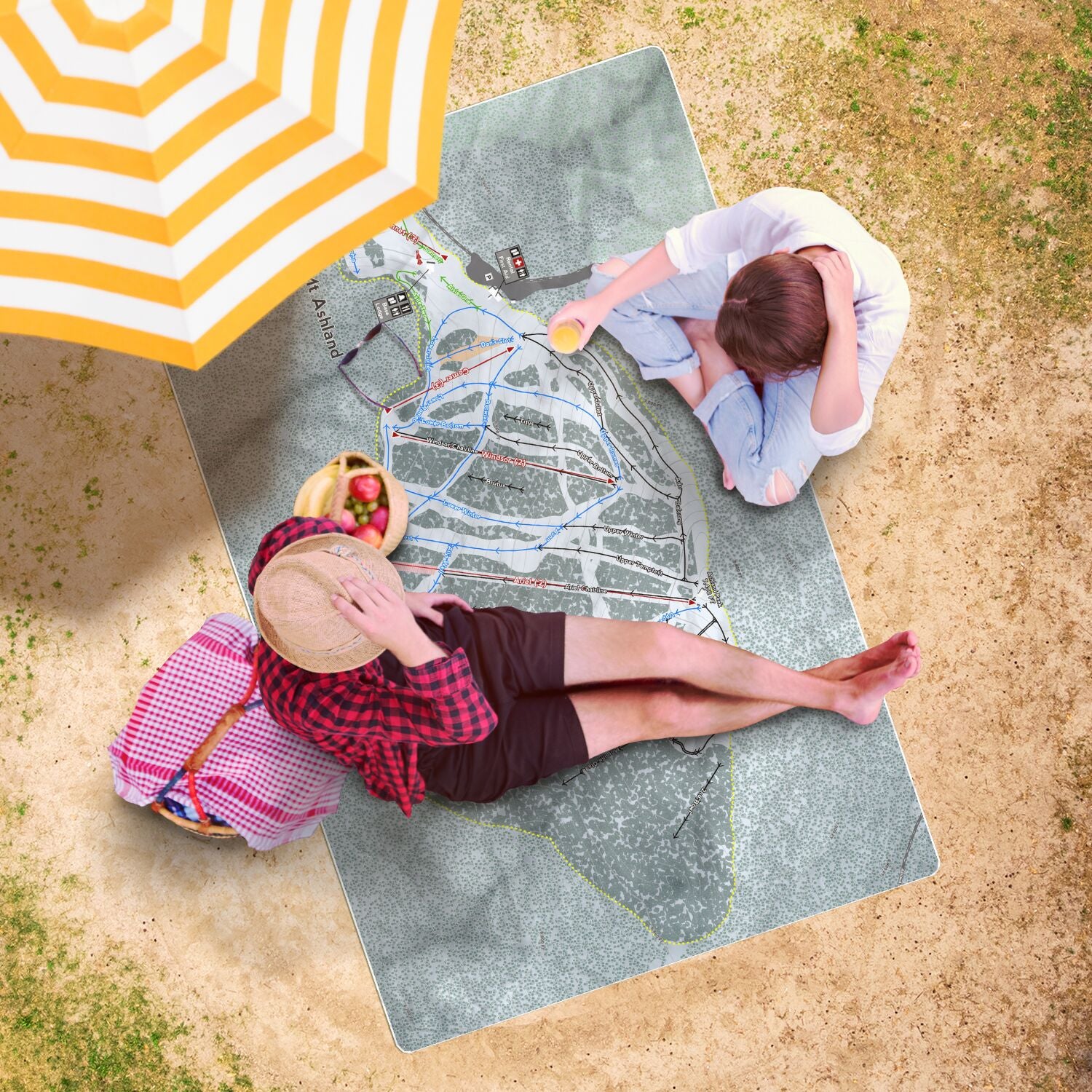 Mt Ashland, Oregon Ski Resort Map Printed Beach Towel - Powderaddicts