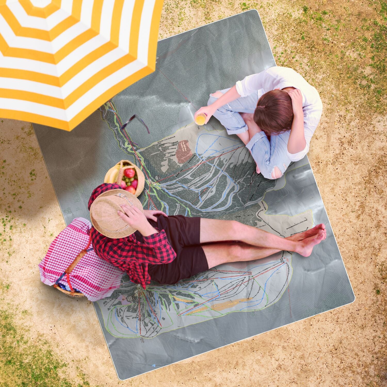 Banff Sunshine, Alberta Ski Resort Map Printed Beach Towel - Powderaddicts