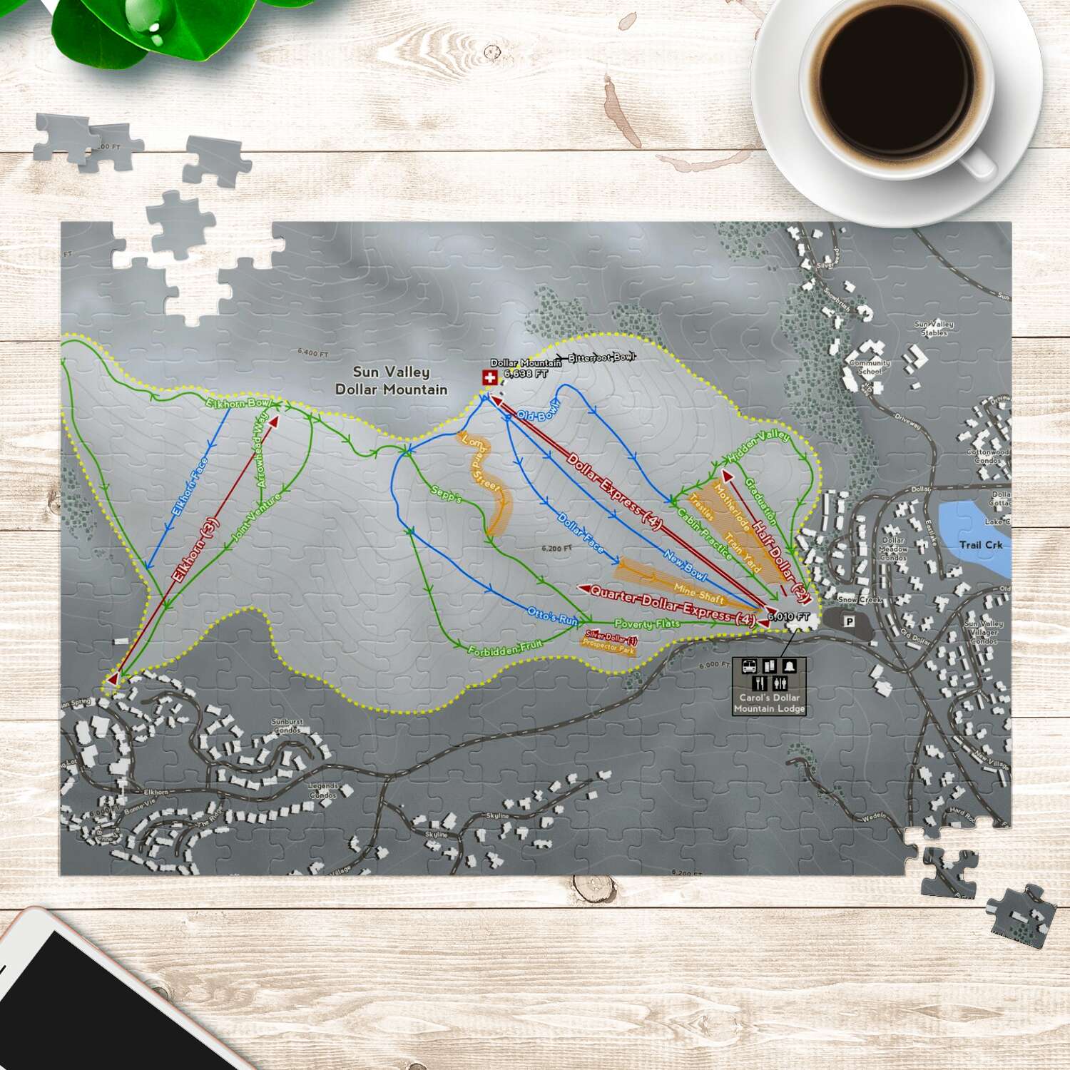 Sun Valley Dollar Mtn Idaho Ski Trail Map Puzzle - Powderaddicts