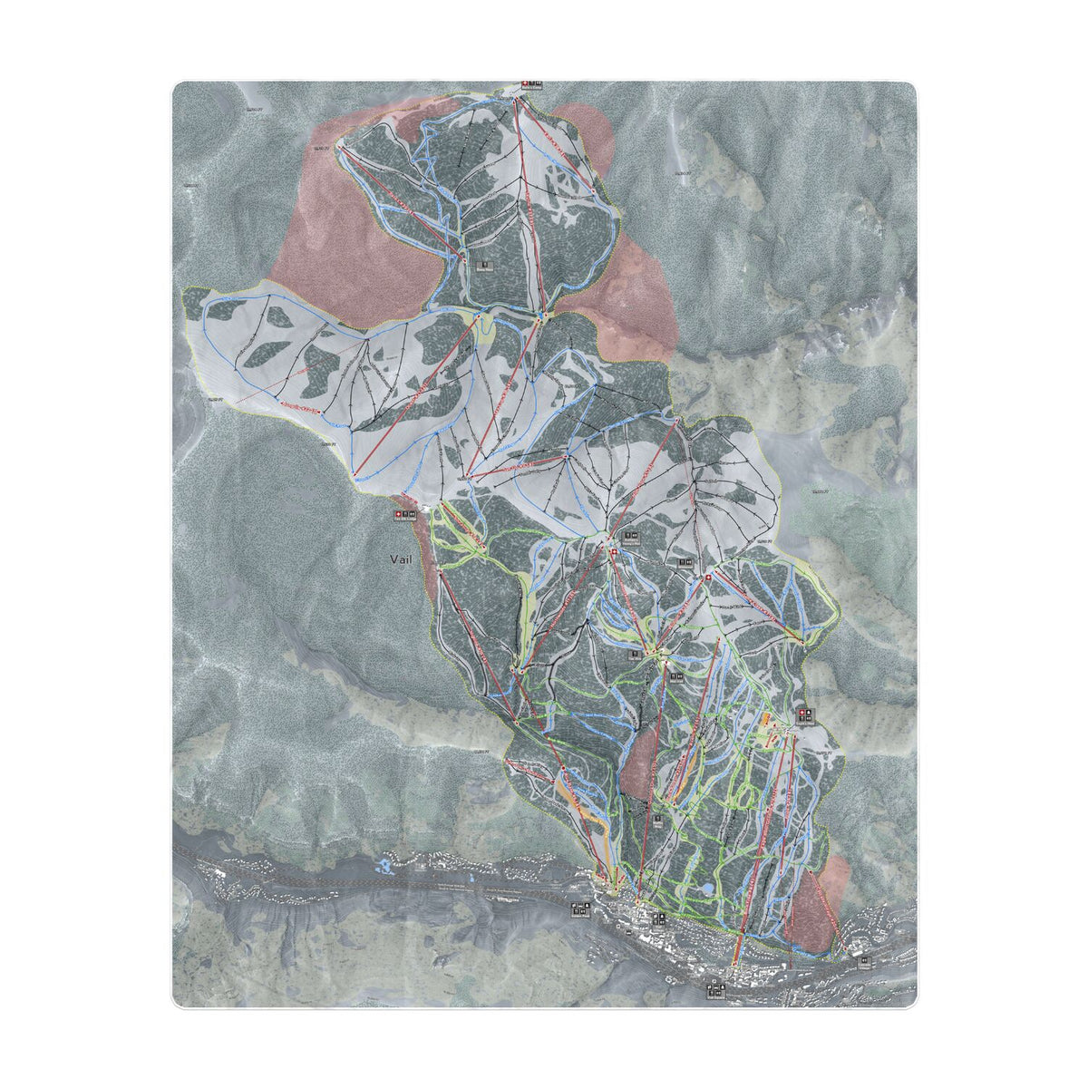Vail, Colorado Ski Resort Map Printed Beach Towel - Powderaddicts