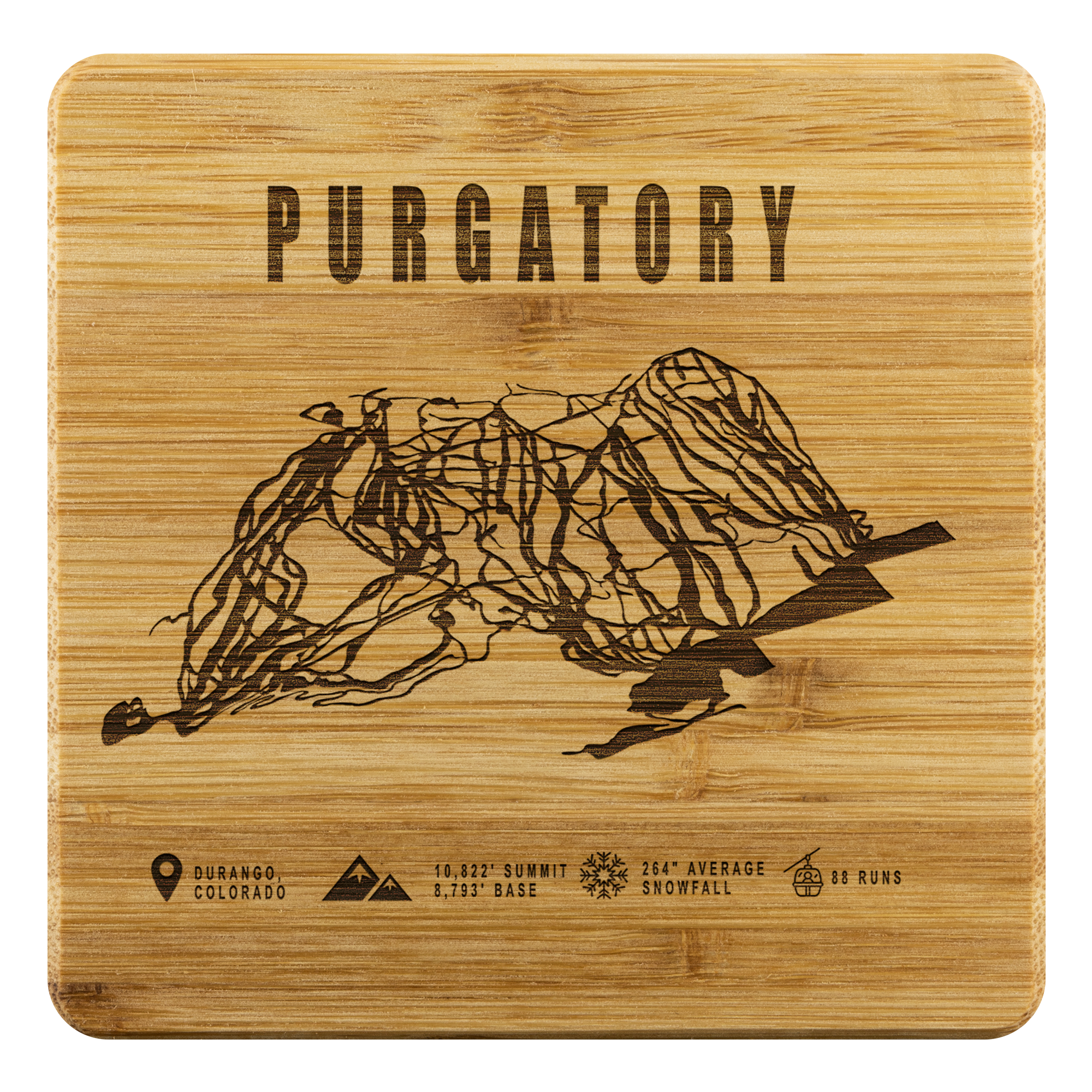 Purgatory Colorado Ski Trail Map Bamboo Coaster - Powderaddicts