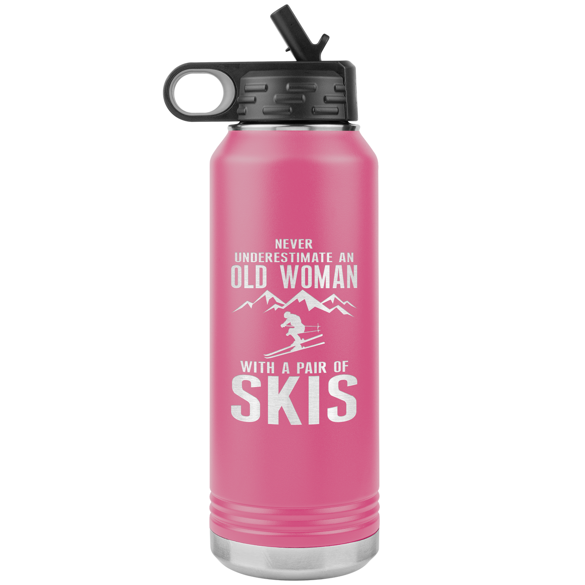 Never Underestimate An Old Woman With A Pair Of Skis 32oz Water Bottle Tumbler - Powderaddicts