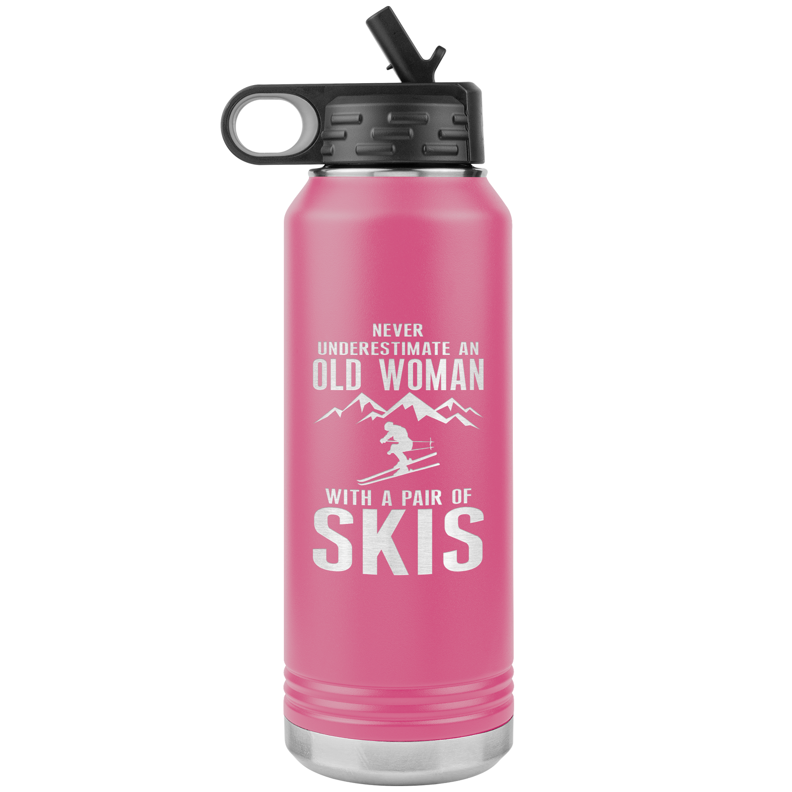 Never Underestimate An Old Woman With A Pair Of Skis 32oz Water Bottle Tumbler - Powderaddicts