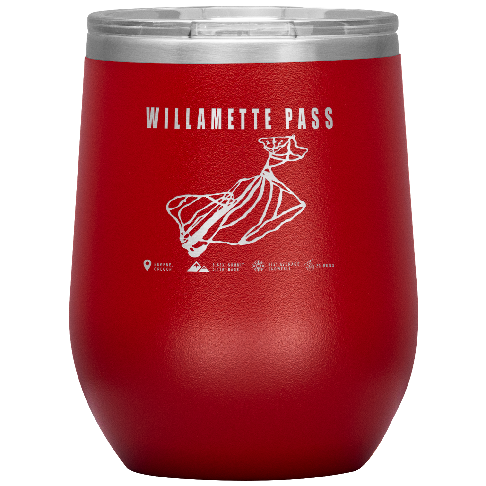 Willamette Pass, Oregon Ski Trail Map Wine 12oz Tumbler - Powderaddicts