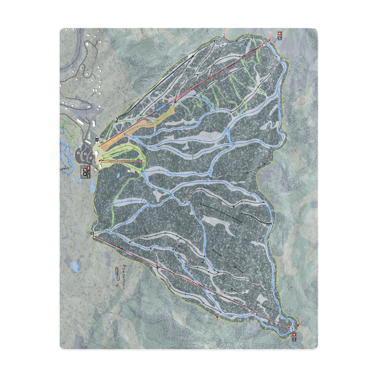 Powderhorn, Colorado Ski Resort Map Printed Beach Towel