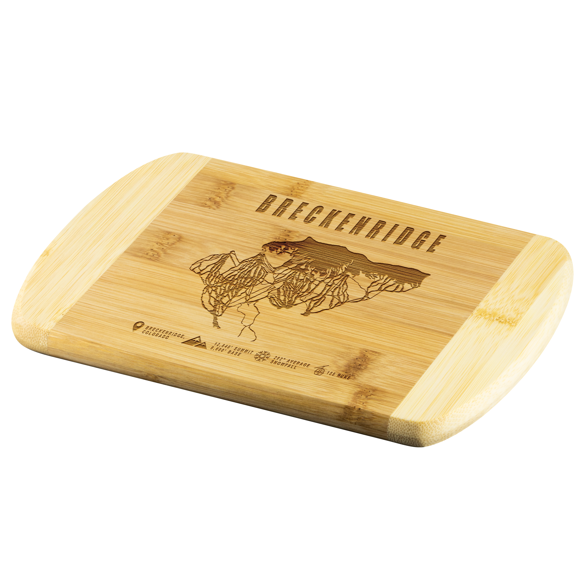 Breckenridge Colorado Ski Trail Map Bamboo Cutting Board Round Edge - Powderaddicts