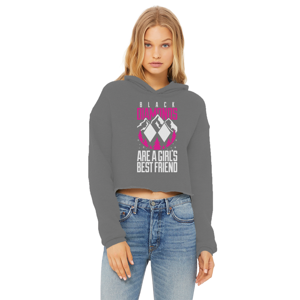 Black Diamonds Are A Girls Best Friens Ladies Cropped Raw Edge Hoodie - Powderaddicts