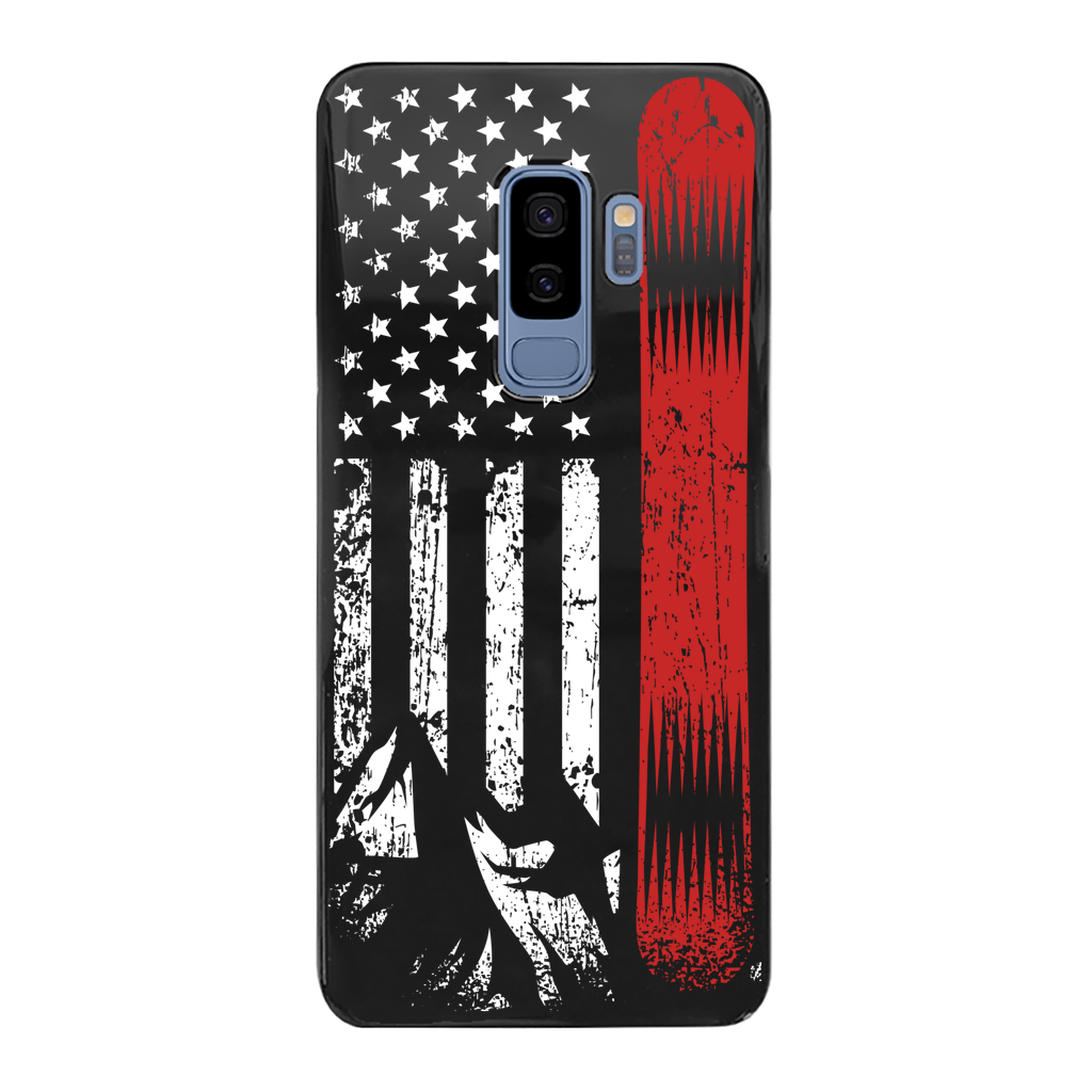 USA Snowboard Flag Thin Red Line Black Hard Phone Case - Powderaddicts