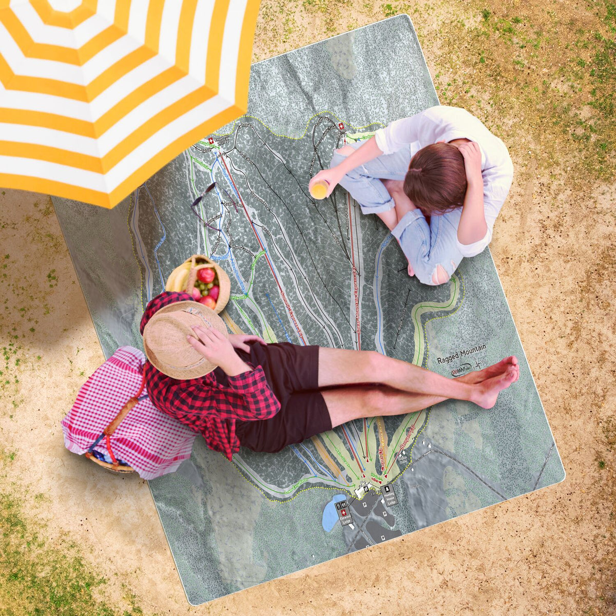 Ragged Mountain, New Hampshire Ski Resort Map Printed Beach Towel - Powderaddicts