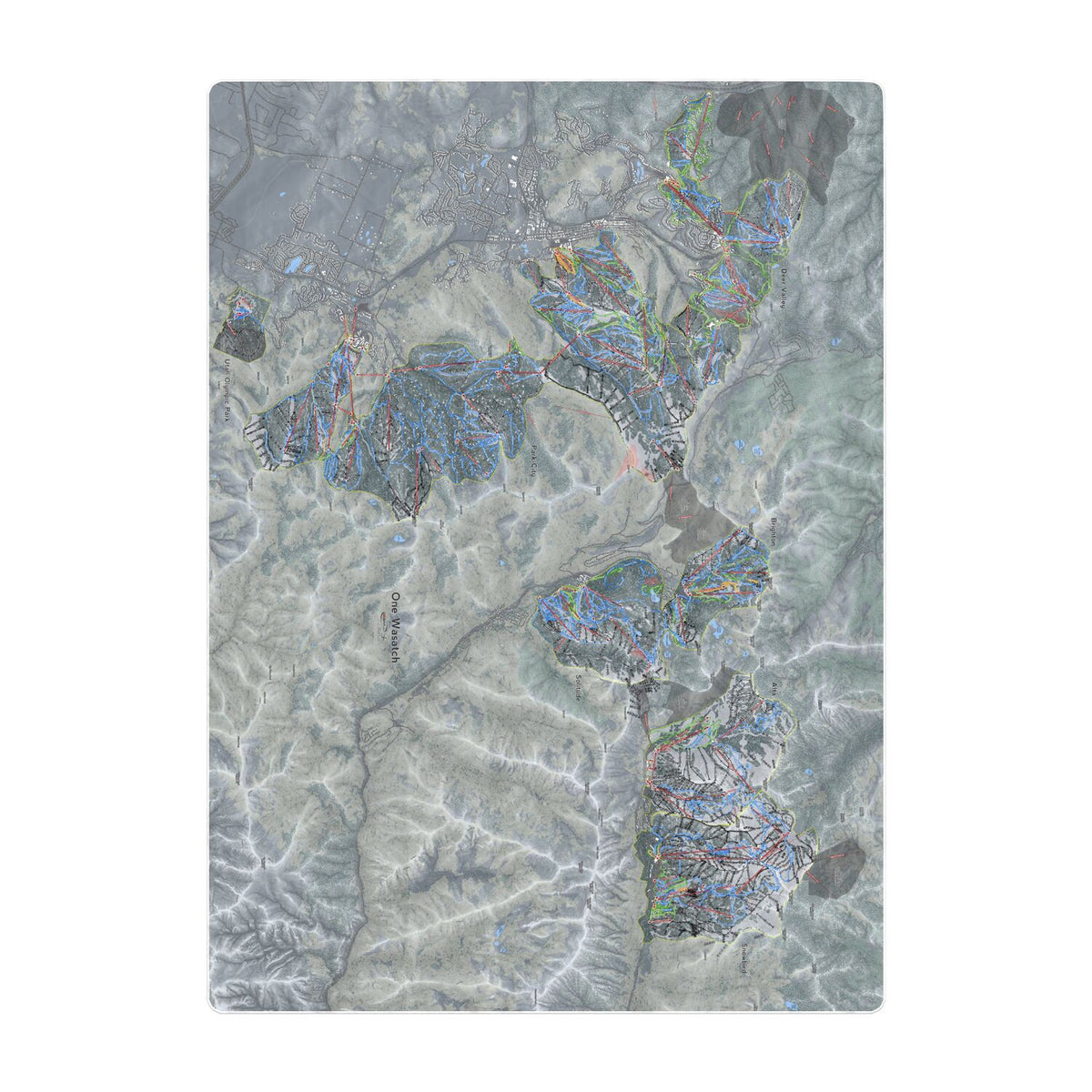 One Wasatch, Utah Ski Resort Map Printed Beach Towel - Powderaddicts