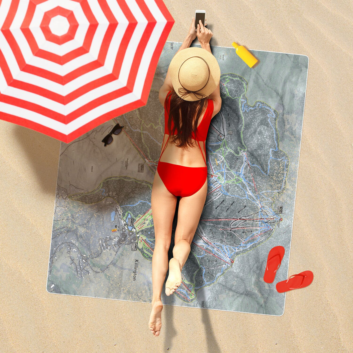 Killington, Vermont Ski Resort Map Printed Beach Towel - Powderaddicts