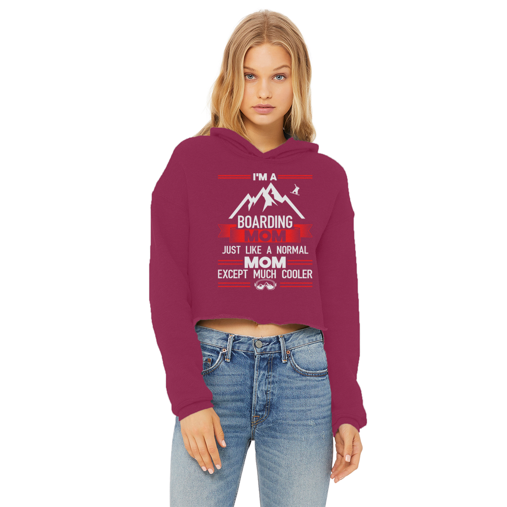 i'm a boarding mom Ladies Cropped Raw Edge Hoodie - Powderaddicts