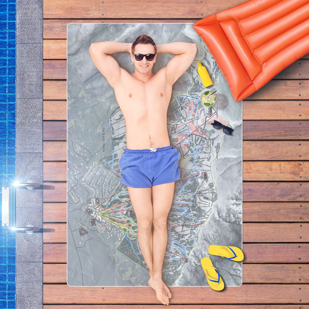 Jackson Hole, Wyoming Ski Resort Map Printed Beach Towel - Powderaddicts