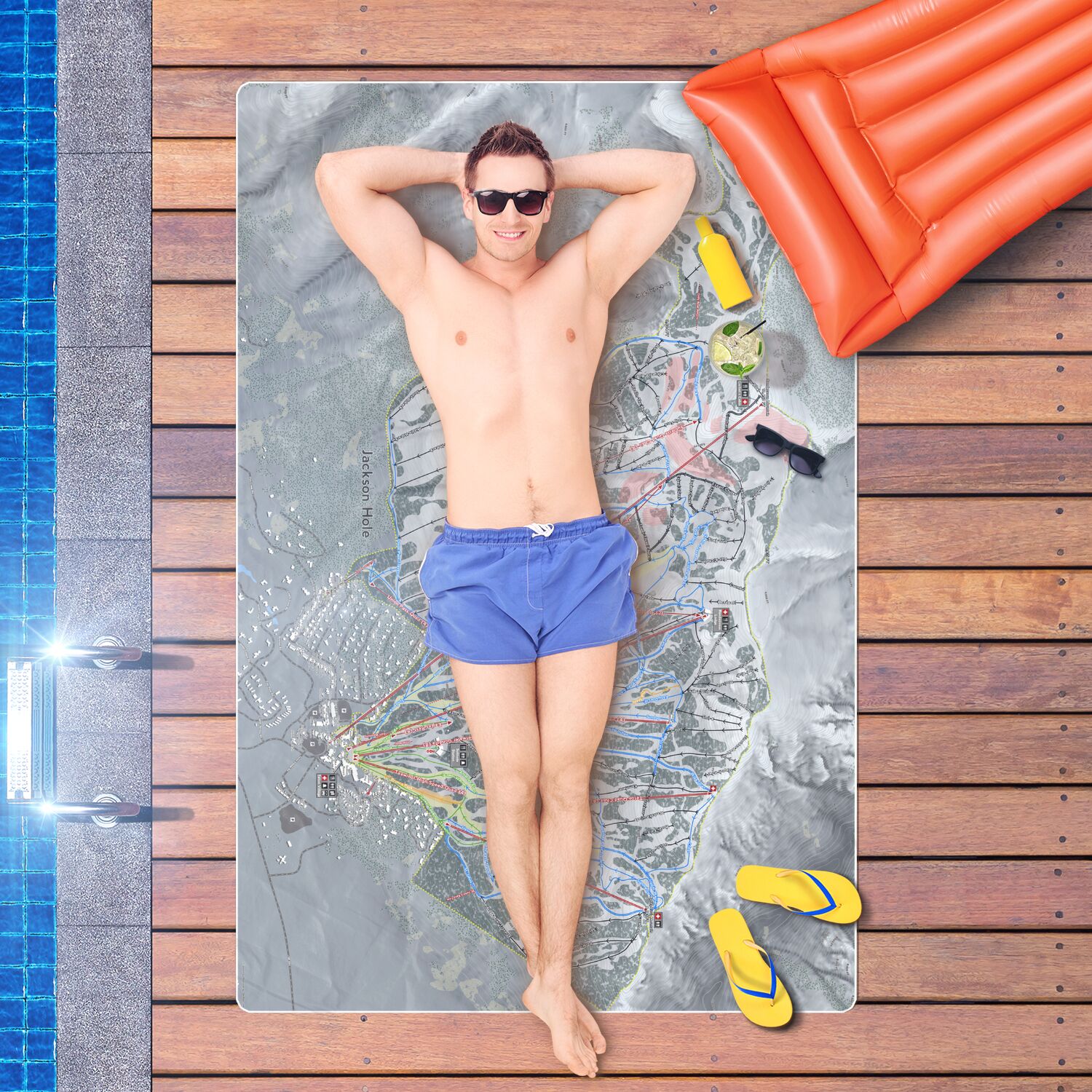 Jackson Hole, Wyoming Ski Resort Map Printed Beach Towel - Powderaddicts