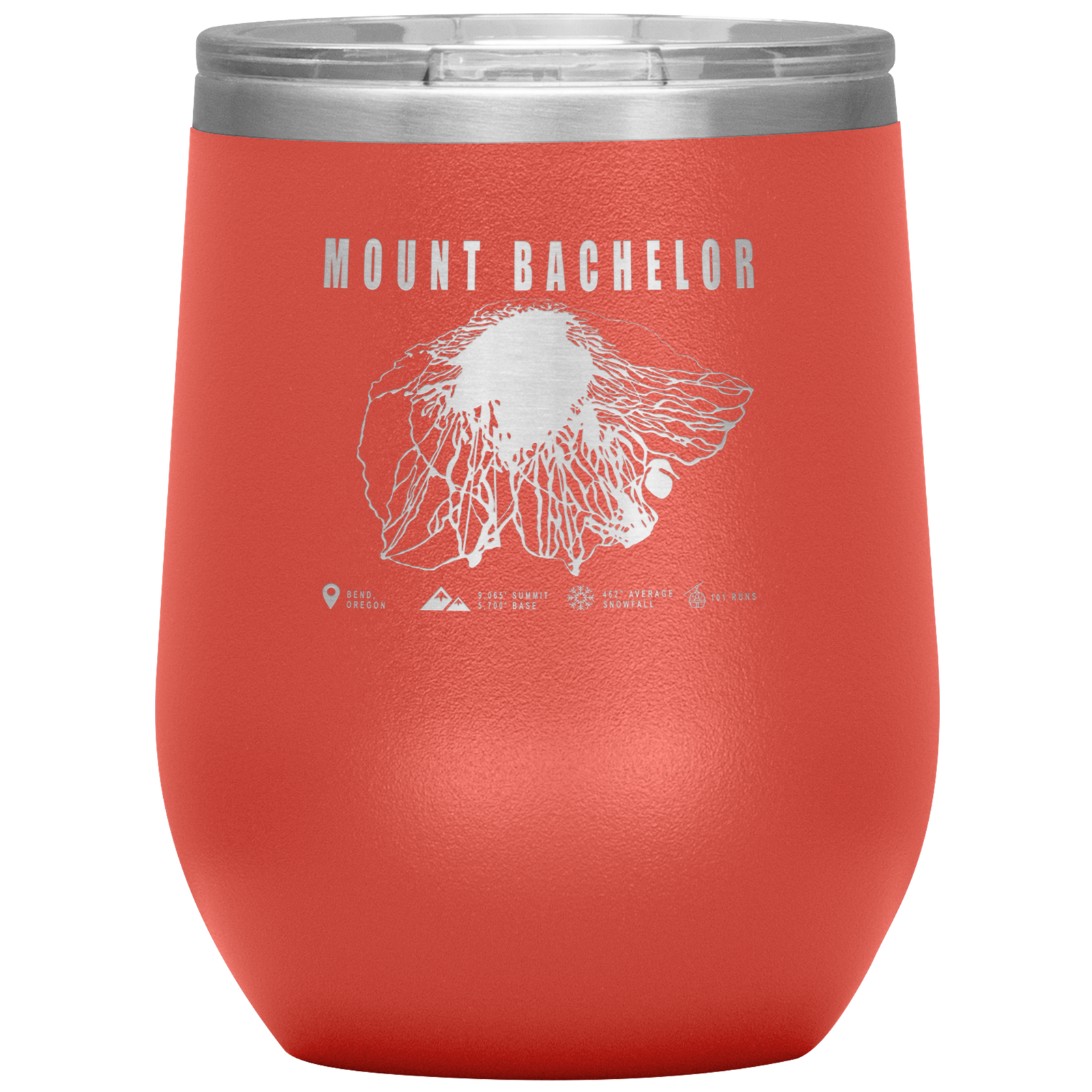 Mount Bachelor, Oregon Ski Trail Map Wine 12oz Tumbler - Powderaddicts