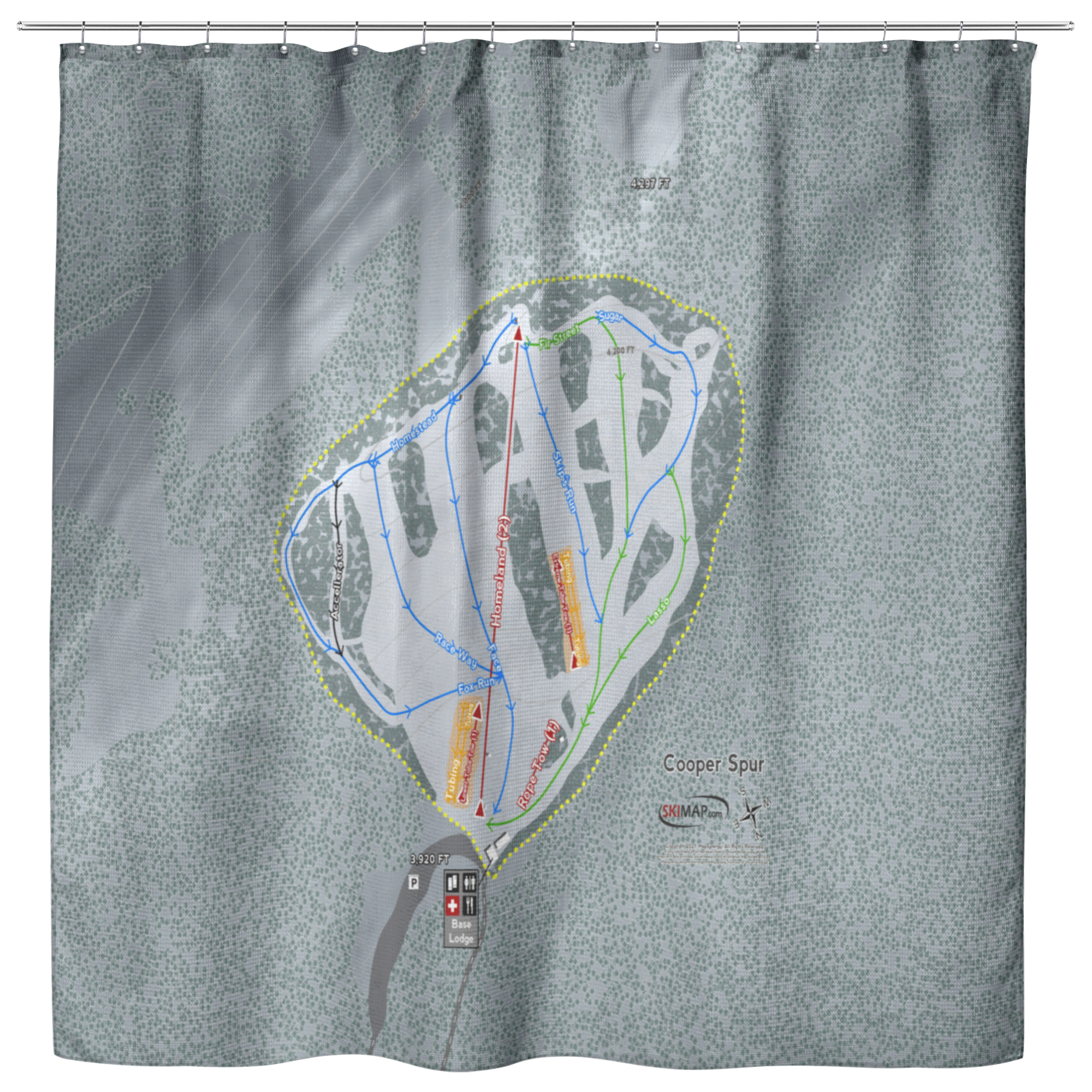 Cooper Spur Ski Trail Map Shower Curtain - Powderaddicts