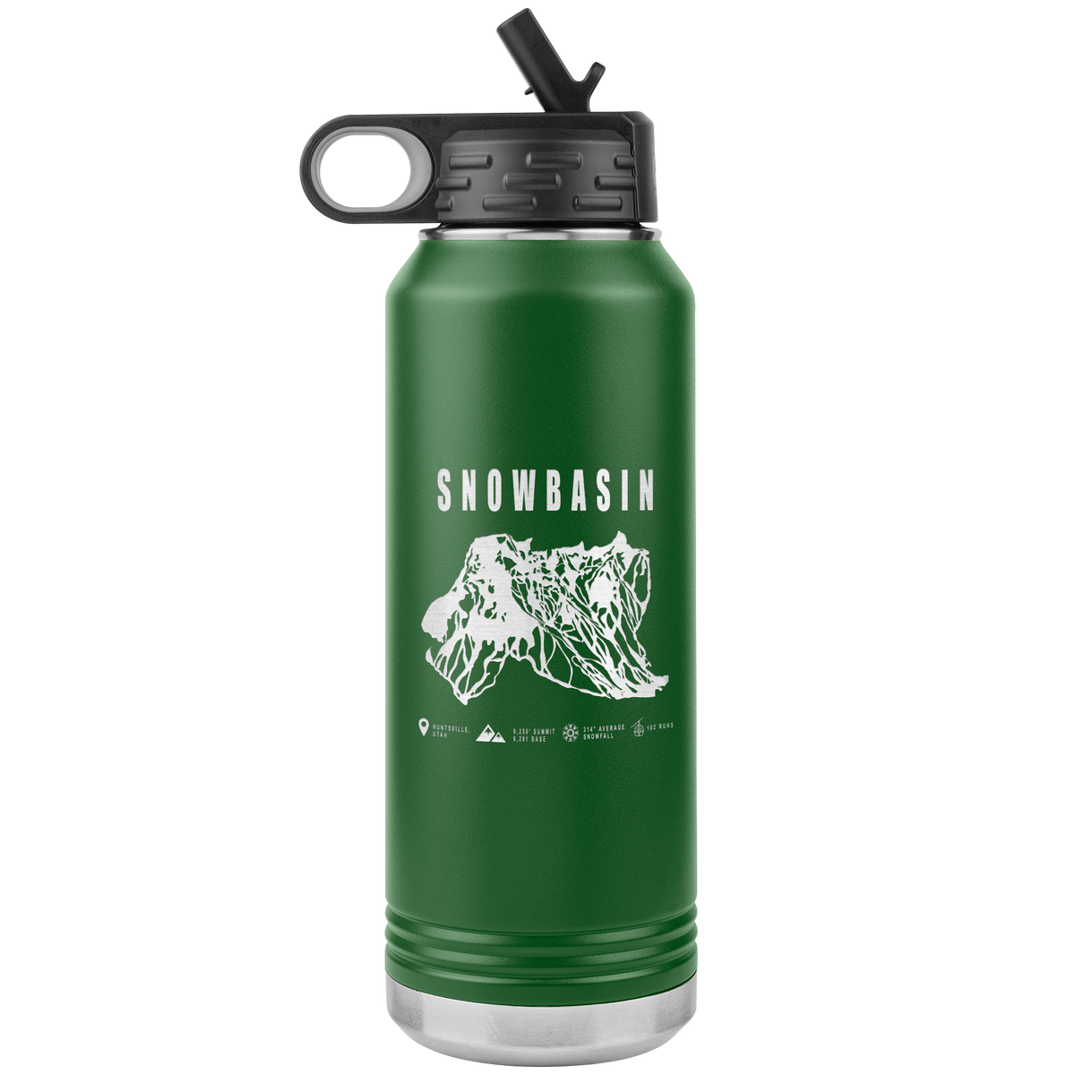 Snowbasin, Utah Ski Trail Map - 32oz Insulated Water Bottle - Powderaddicts