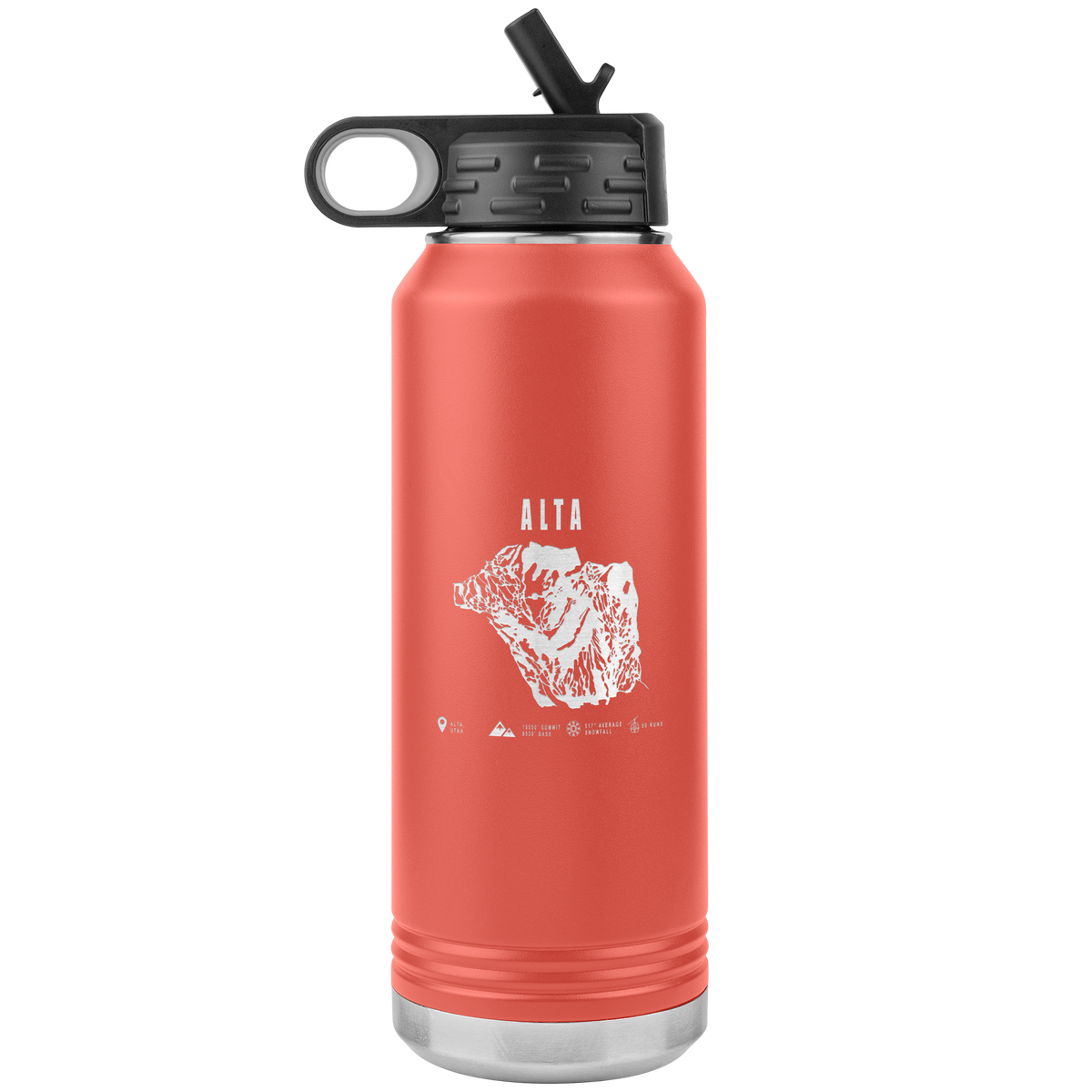 Alta,Utah Ski Trail Map 32oz Water Bottle Tumbler - Powderaddicts