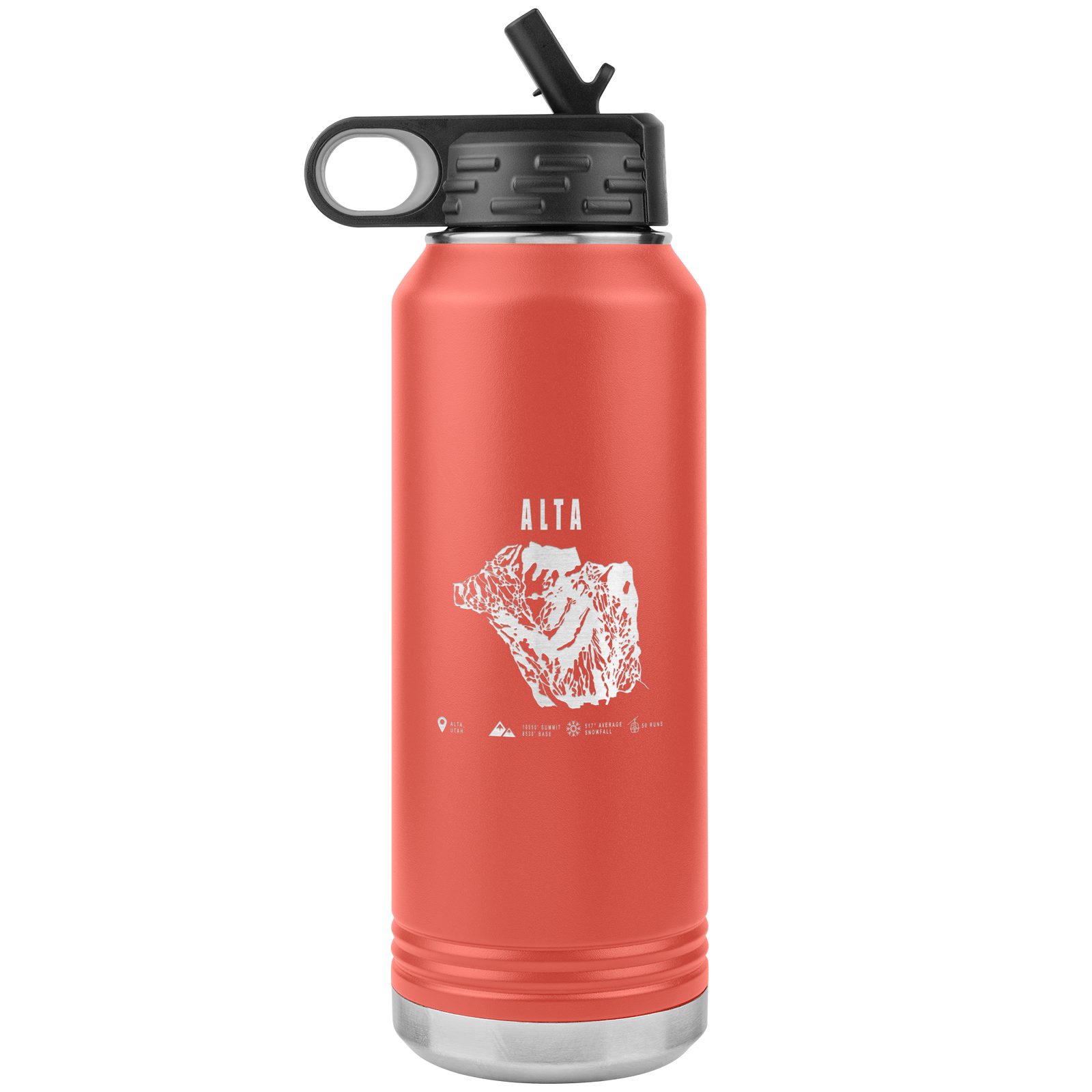 Alta,Utah Ski Trail Map 32oz Water Bottle Tumbler - Powderaddicts