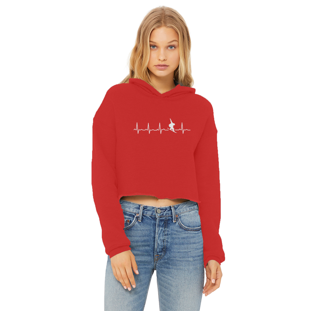 Snowboard Heartbeat Ladies Cropped Raw Edge Hoodie - Powderaddicts