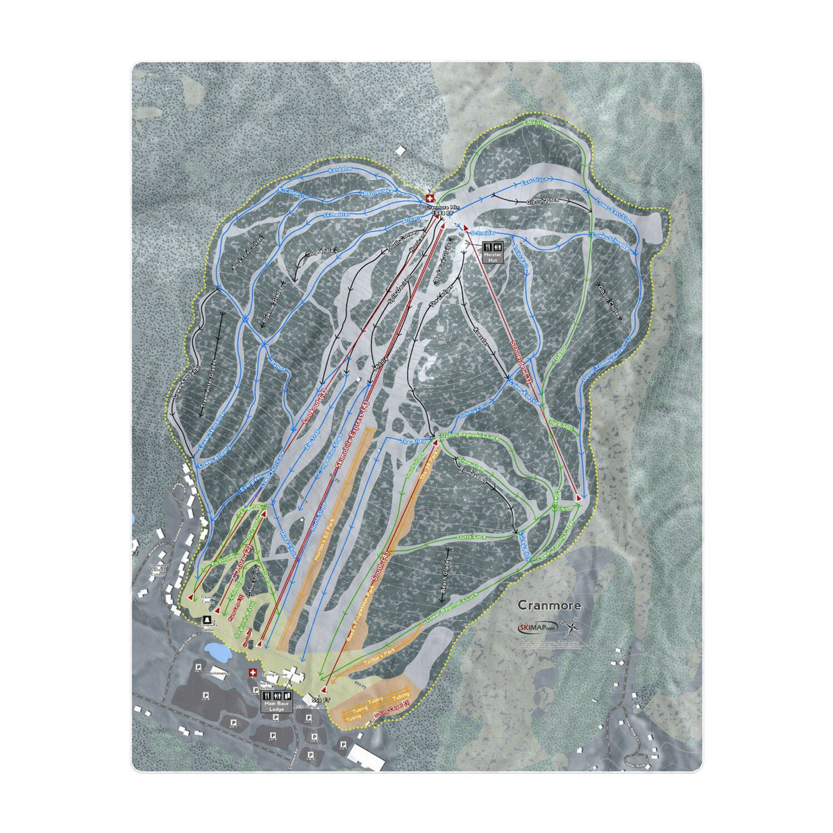 Cranmore Mountain, New Hampshire Ski Resort Map Printed Beach Towel - Powderaddicts