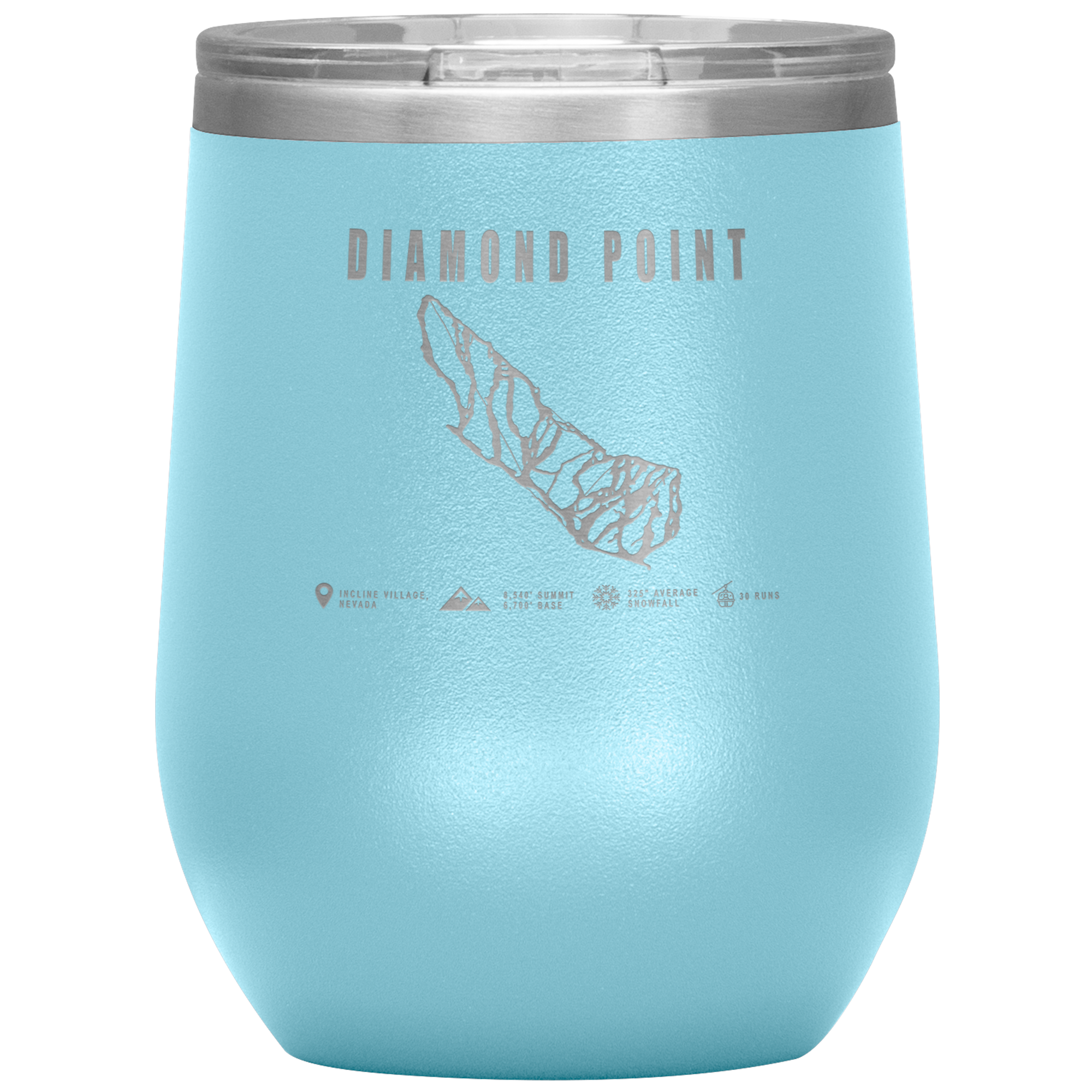 Diamond Point, Nevada Ski Trail Map Wine 12oz Tumbler - Powderaddicts