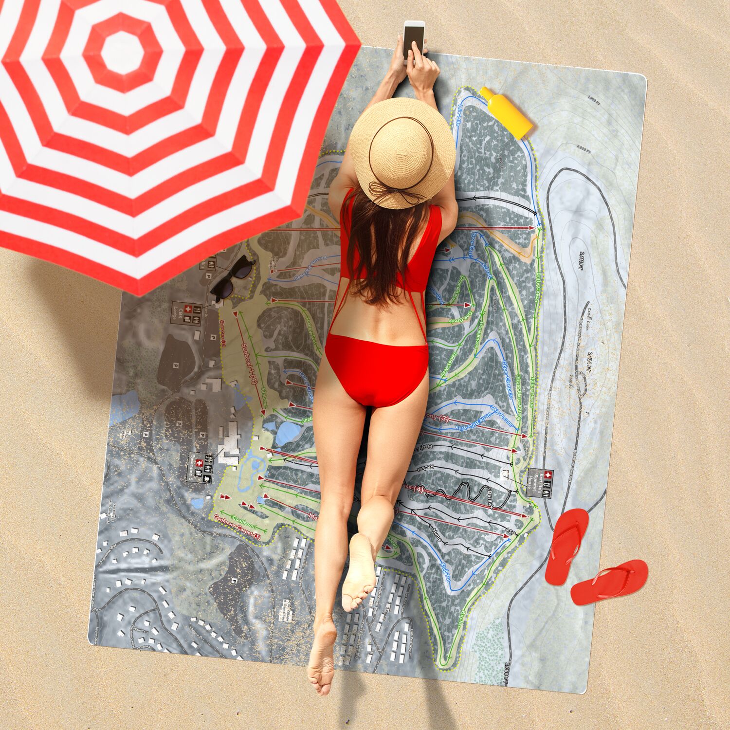 Camelback Mountain, Pennsylvania Ski Resort Map Printed Beach Towel - Powderaddicts