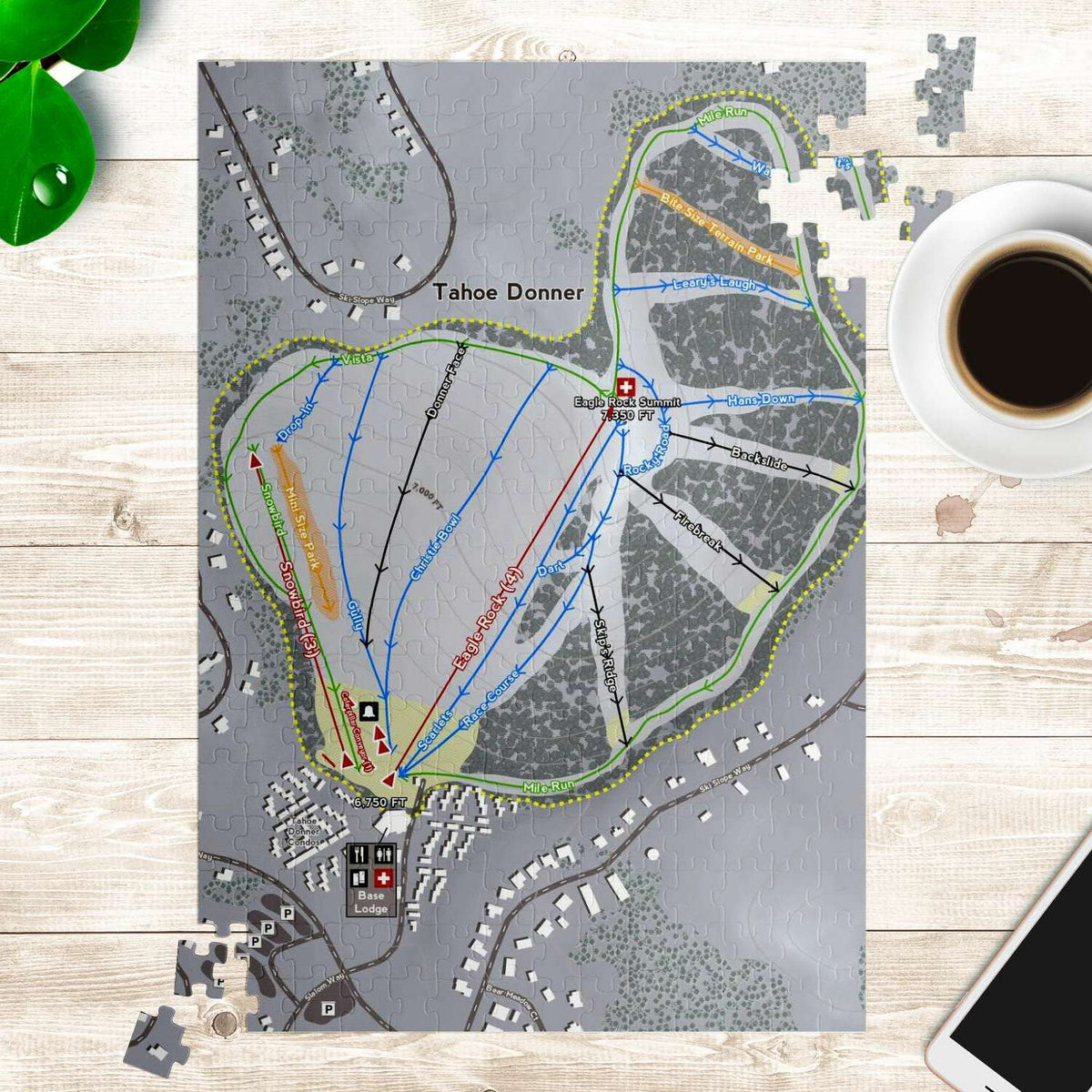 Tahoe Donner, California Ski Trail Map PUzzle - Powderaddicts