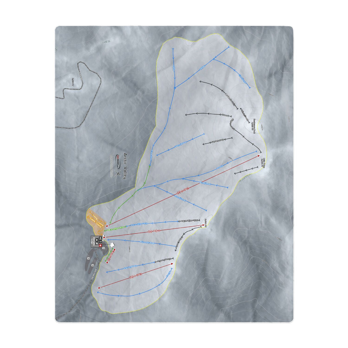 Artic Valley, Alaska Ski Resort Map Printed Beach Towel - Powderaddicts