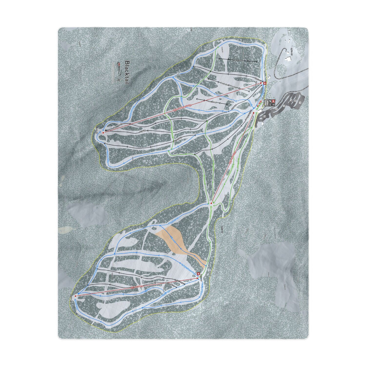 Blacktail, Montana Ski Resort Map Printed Beach Towel - Powderaddicts