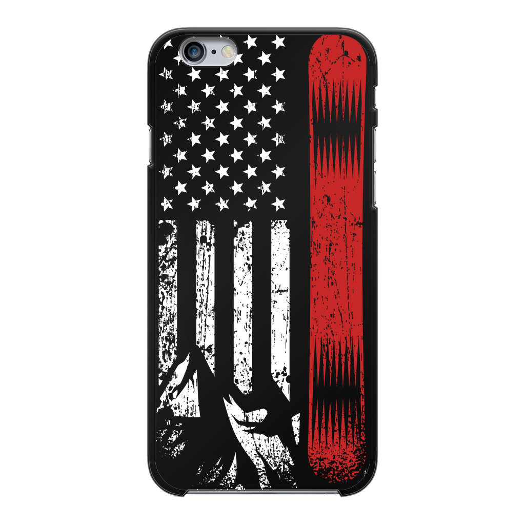 USA Snowboard Flag Thin Red Line Black Hard Phone Case - Powderaddicts