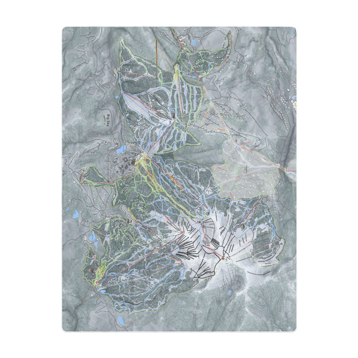 Big Sky, Montana Ski Resort Map Printed Beach Towel - Powderaddicts