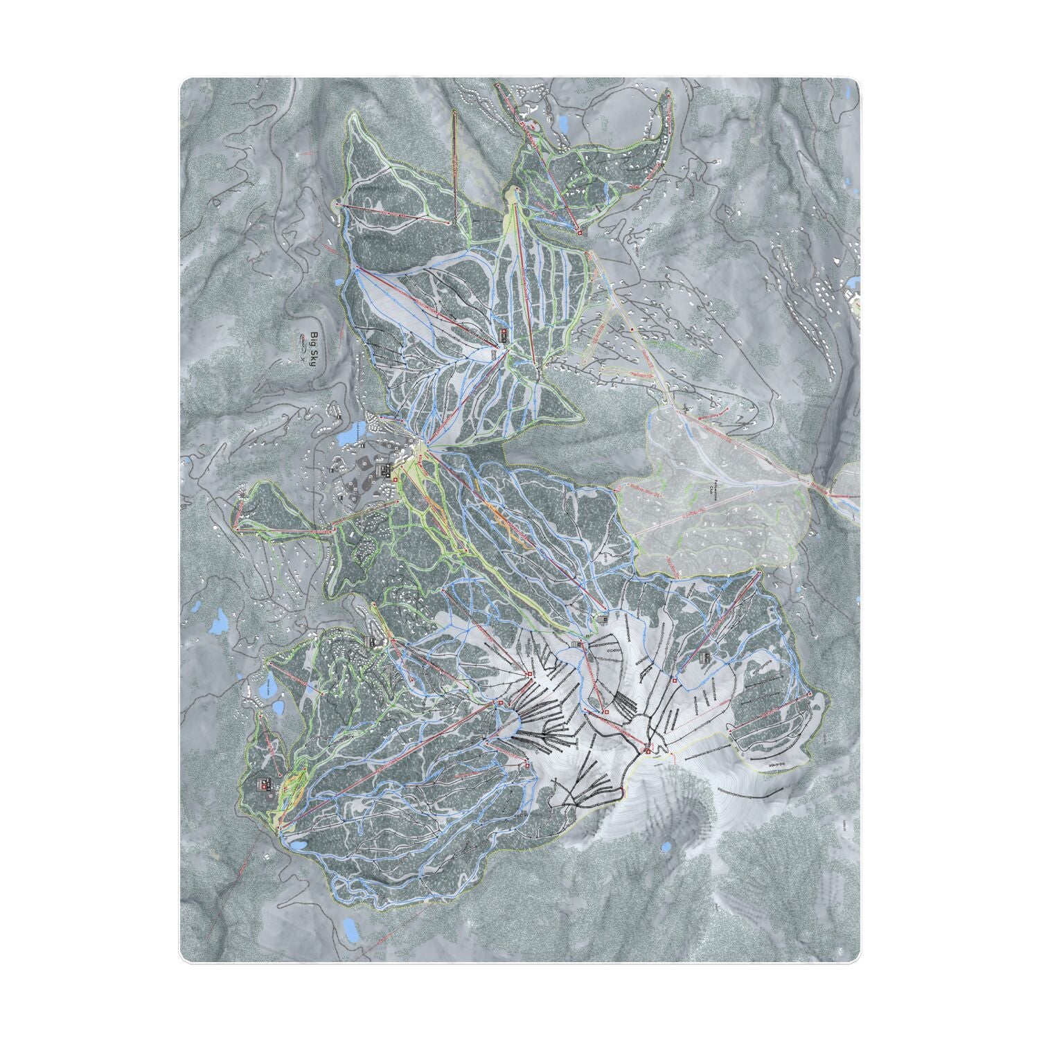 Big Sky, Montana Ski Resort Map Printed Beach Towel - Powderaddicts