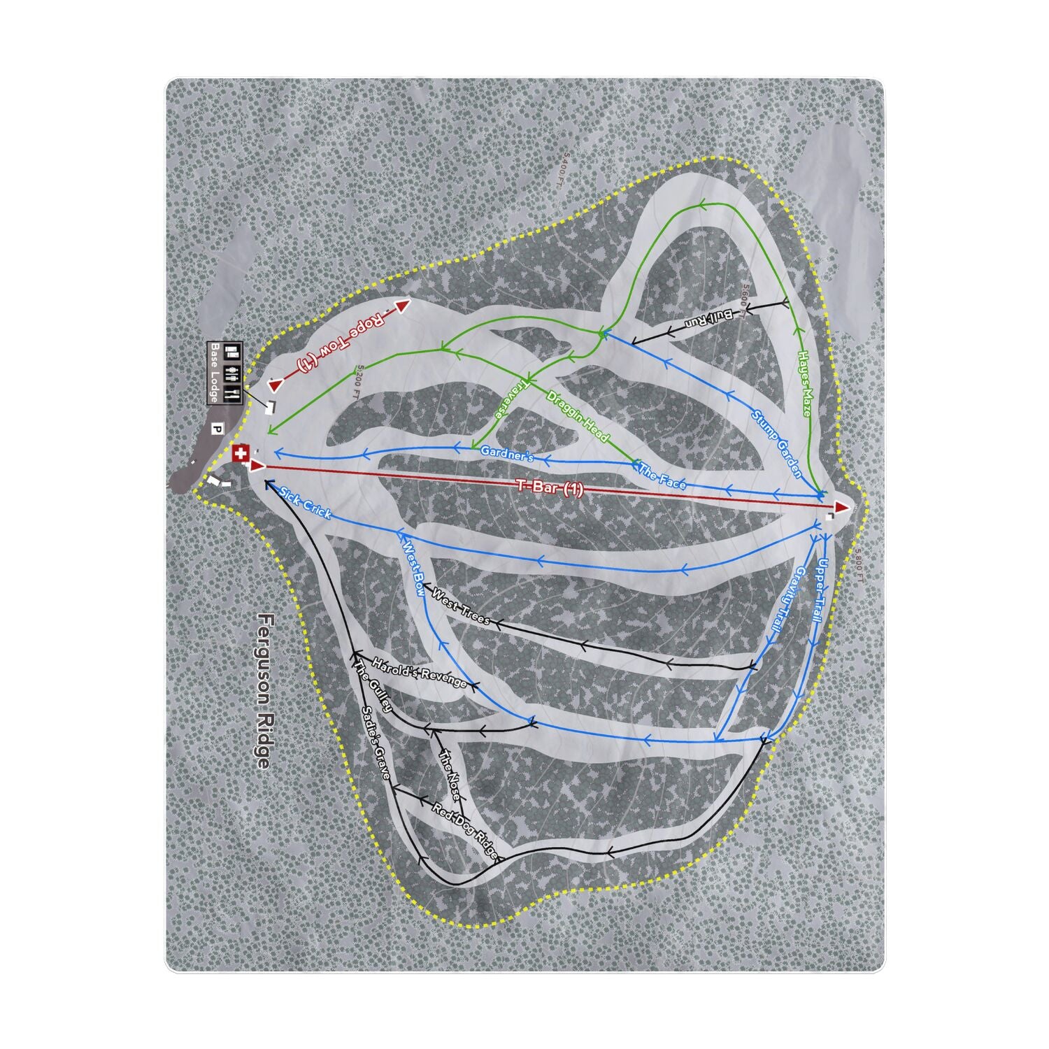 Ferguson Ridge, Oregon Ski Resort Map Printed Beach Towel - Powderaddicts