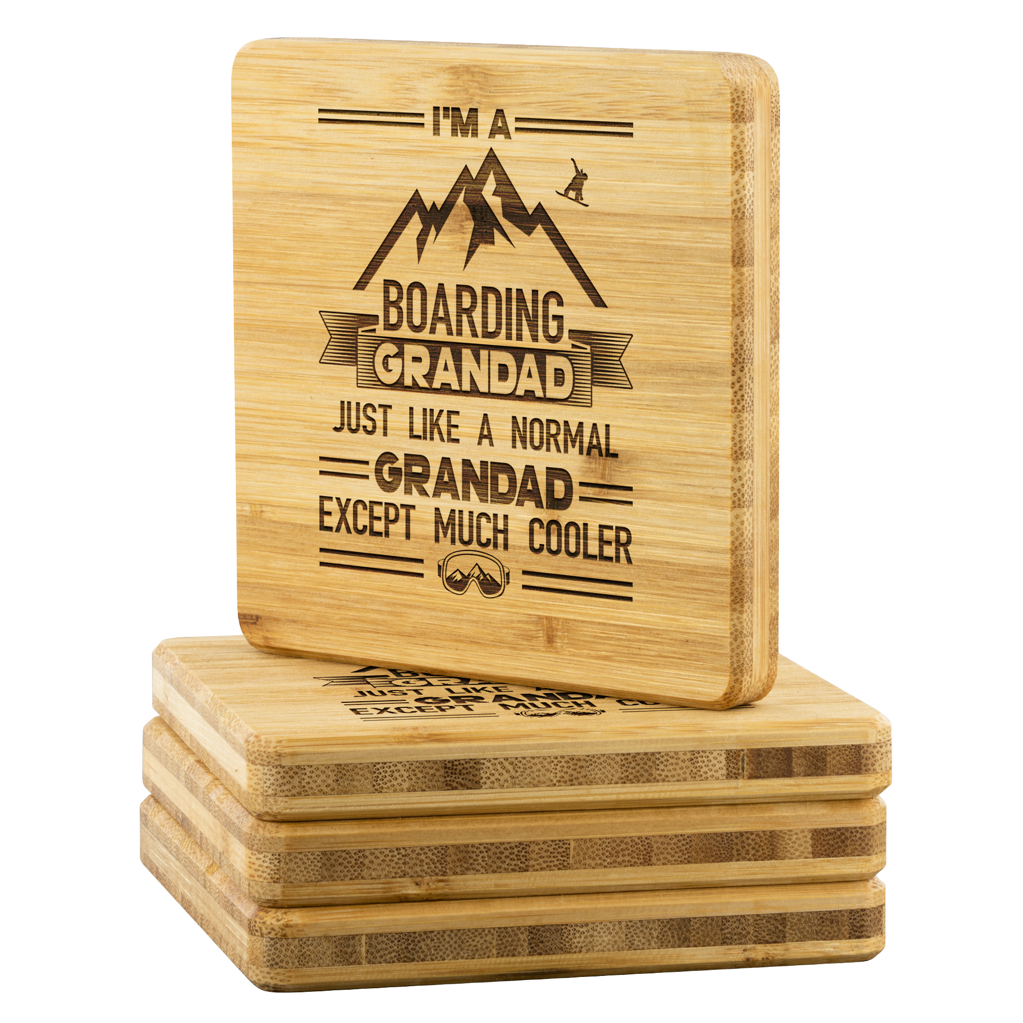 I'm A Boarding Grandad Bamboo Coaster - Powderaddicts