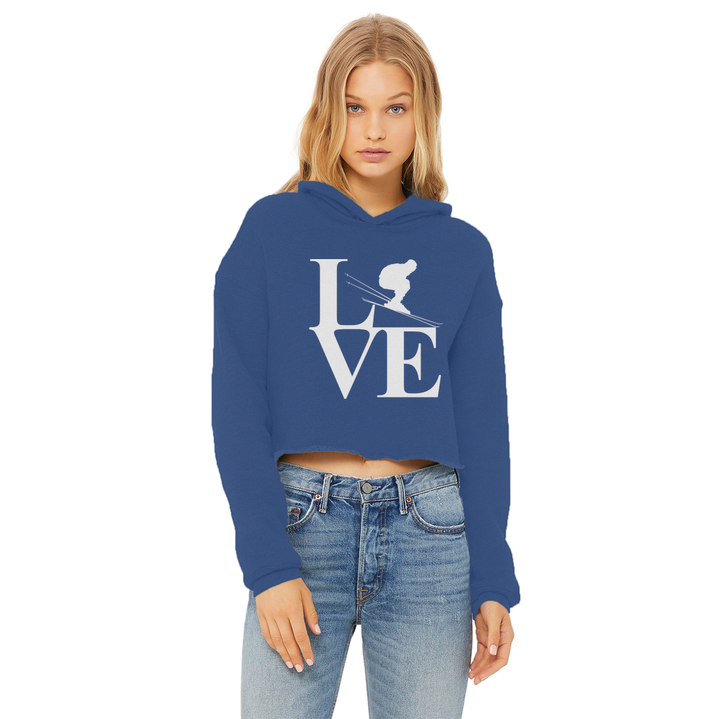 Love Skiing Ladies Cropped Raw Edge Hoodie - Powderaddicts