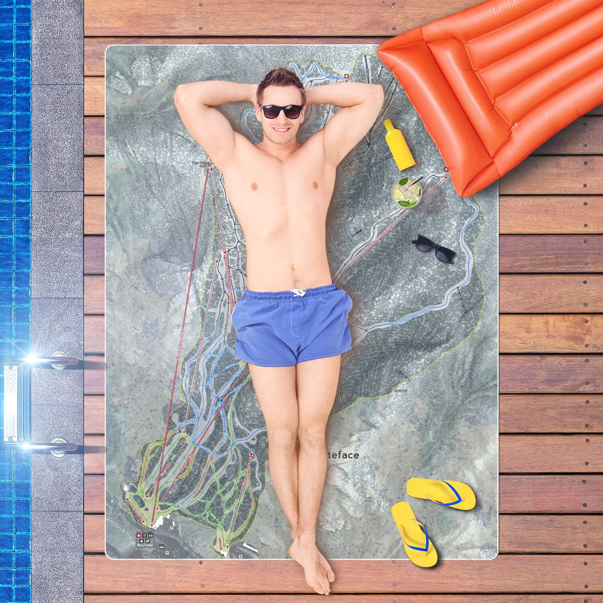 Whiteface, New York Ski Resort Map Printed Beach Towel - Powderaddicts