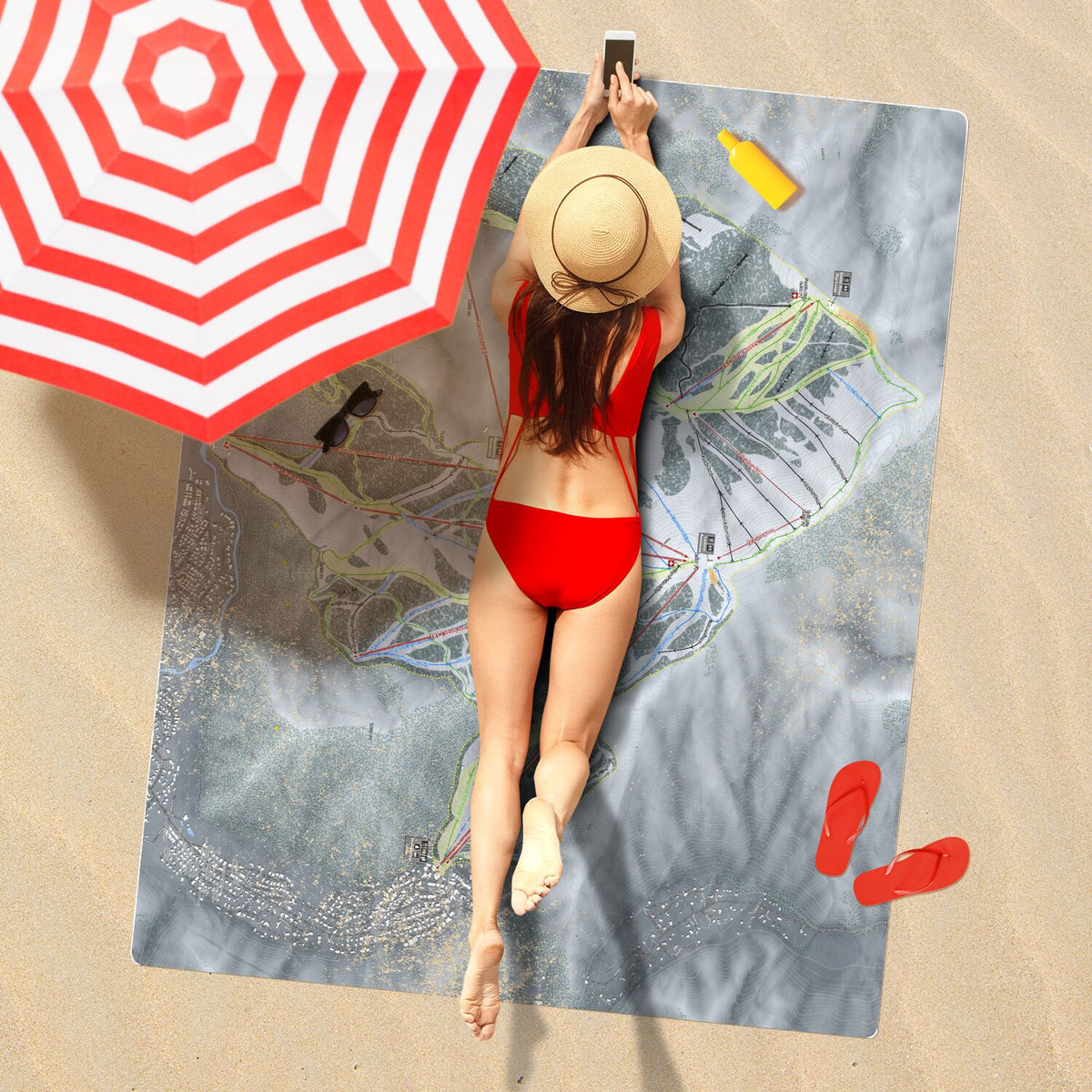 Sun Valley, Idaho Ski Resort Map Printed Beach Towel - Powderaddicts