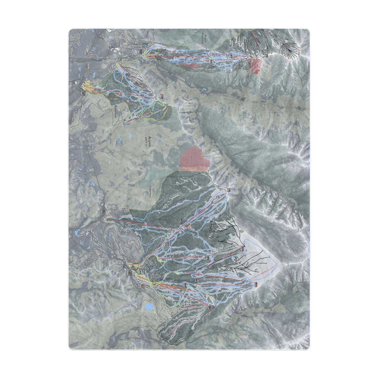 Aspen Snowmass, Colorado Ski Resort Map Printed Beach Towel