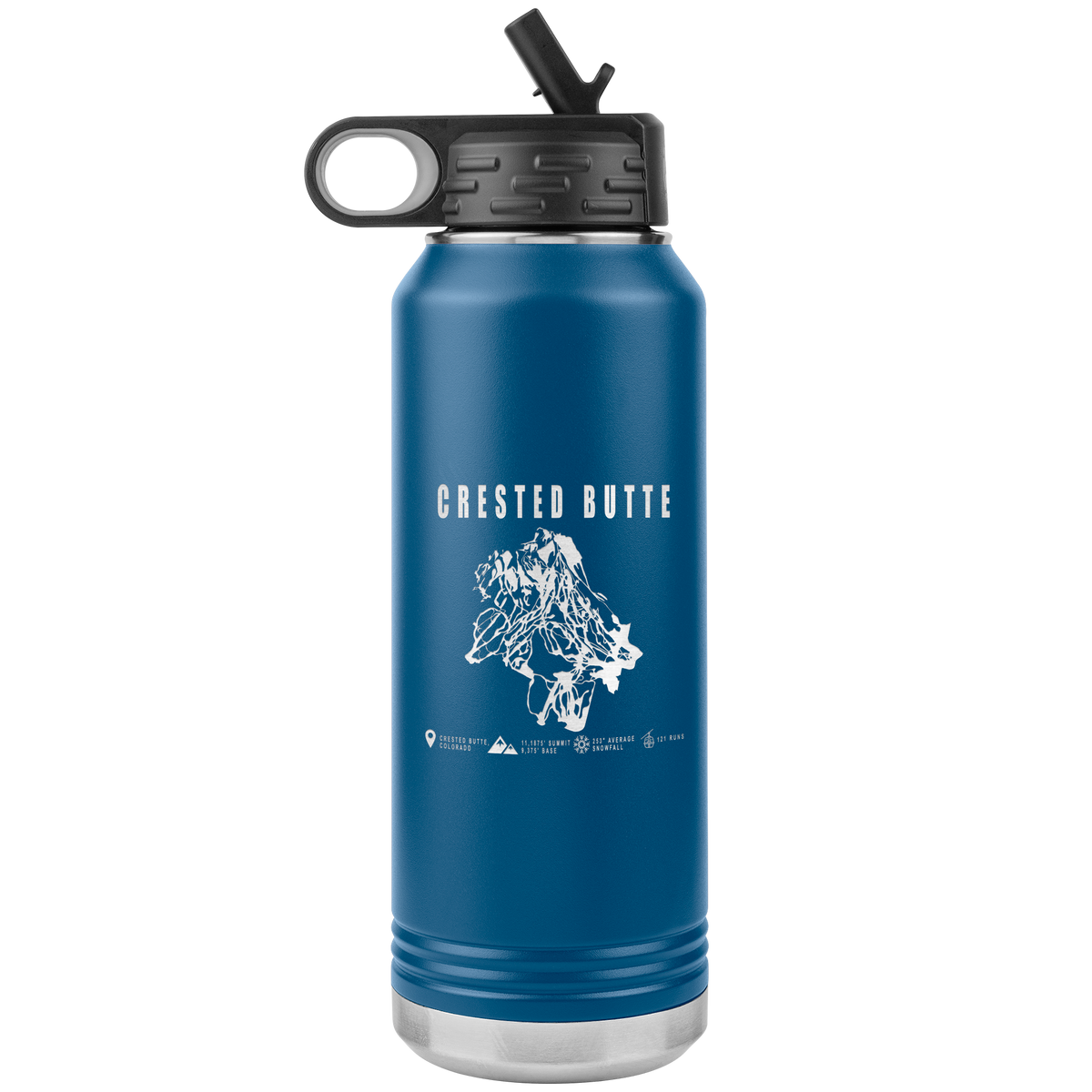 Crested Butte Colorado Ski Trail Map 32oz Water Bottle Tumbler - Powderaddicts