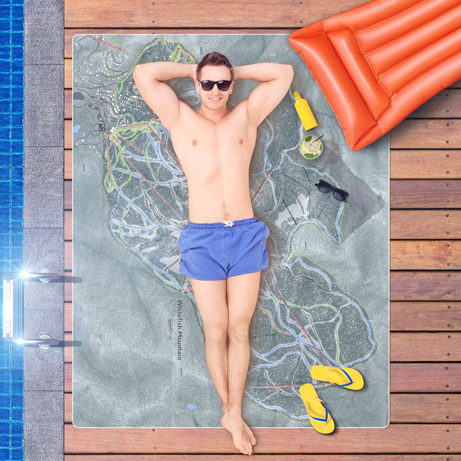 Whitefish Mountain, Montana Ski Resort Map Printed Beach Towel - Powderaddicts