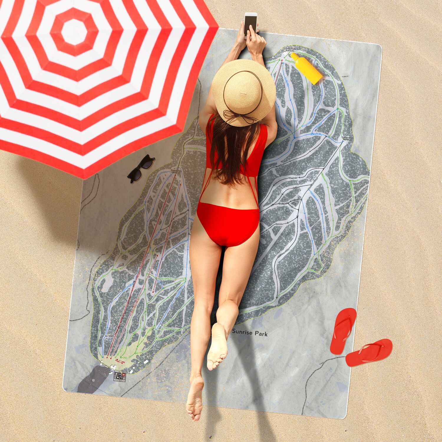 Sunrise Park, Arizona Ski Resort Map Printed Beach Towel - Powderaddicts