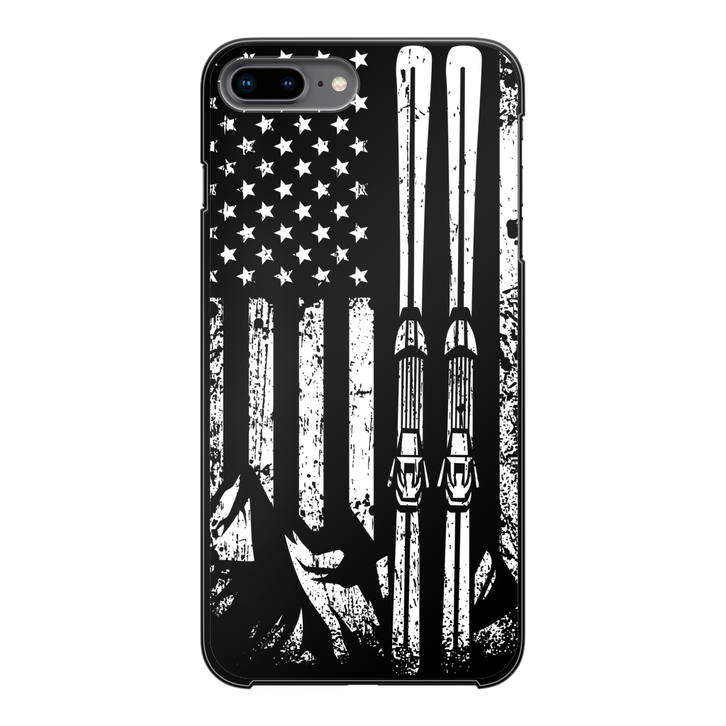 USA Ski Flag Back Printed Black Hard Phone Case - Powderaddicts