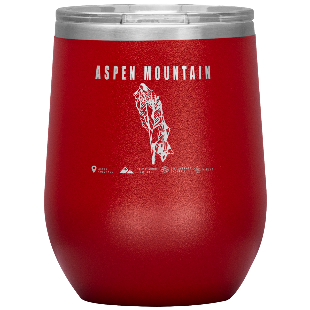 Aspen Mountain Colorado Ski Trail Map Wine 12oz Tumbler - Powderaddicts