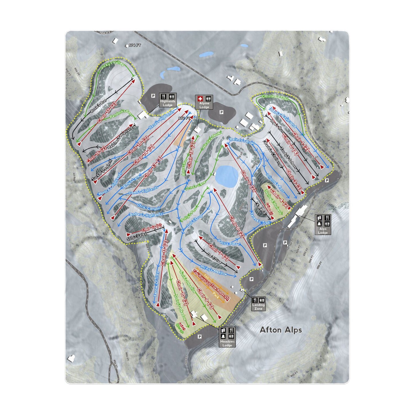 Afton Alps, Minnesota Ski Resort Map Printed Beach Towel - Powderaddicts
