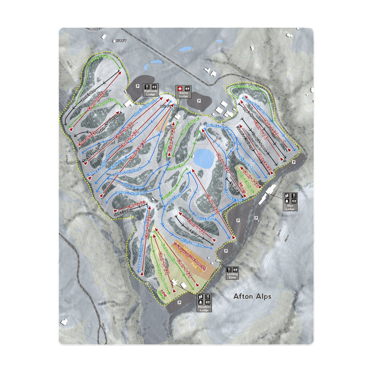 Afton Alps, Minnesota Ski Resort Map Printed Beach Towel - Powderaddicts