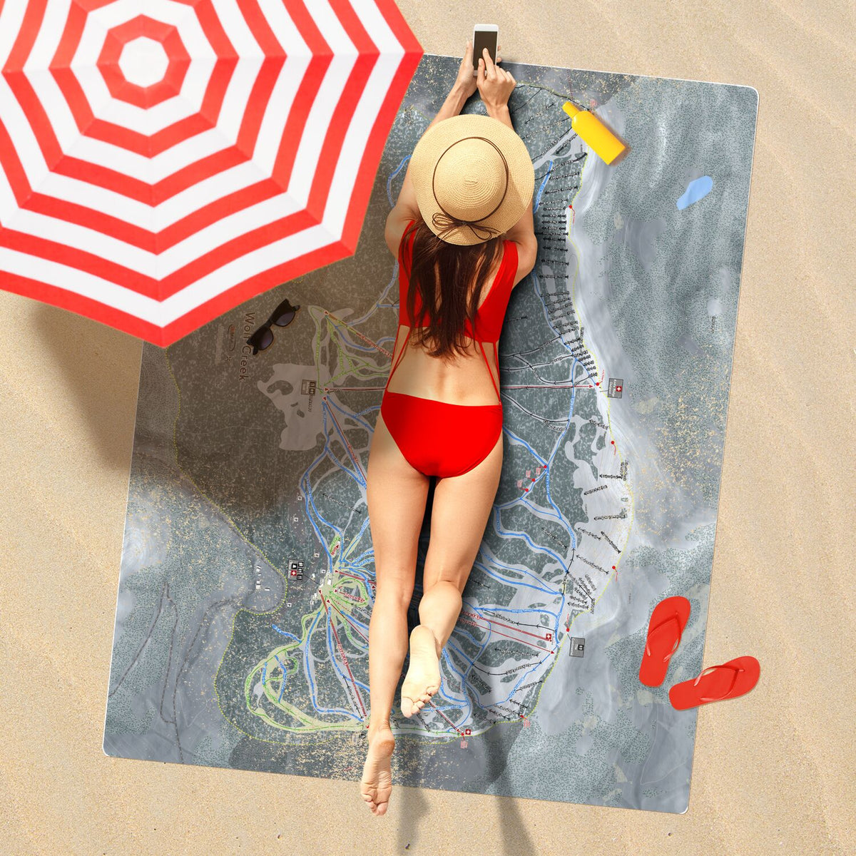 Wolf Creek, Colorado Ski Resort Map Printed Beach Towel - Powderaddicts