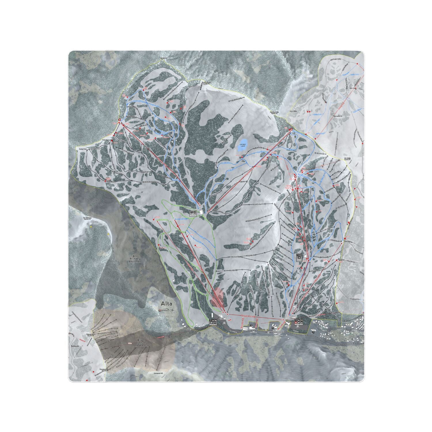 Alta, Utah Ski Resort Map Printed Beach Towel - Powderaddicts