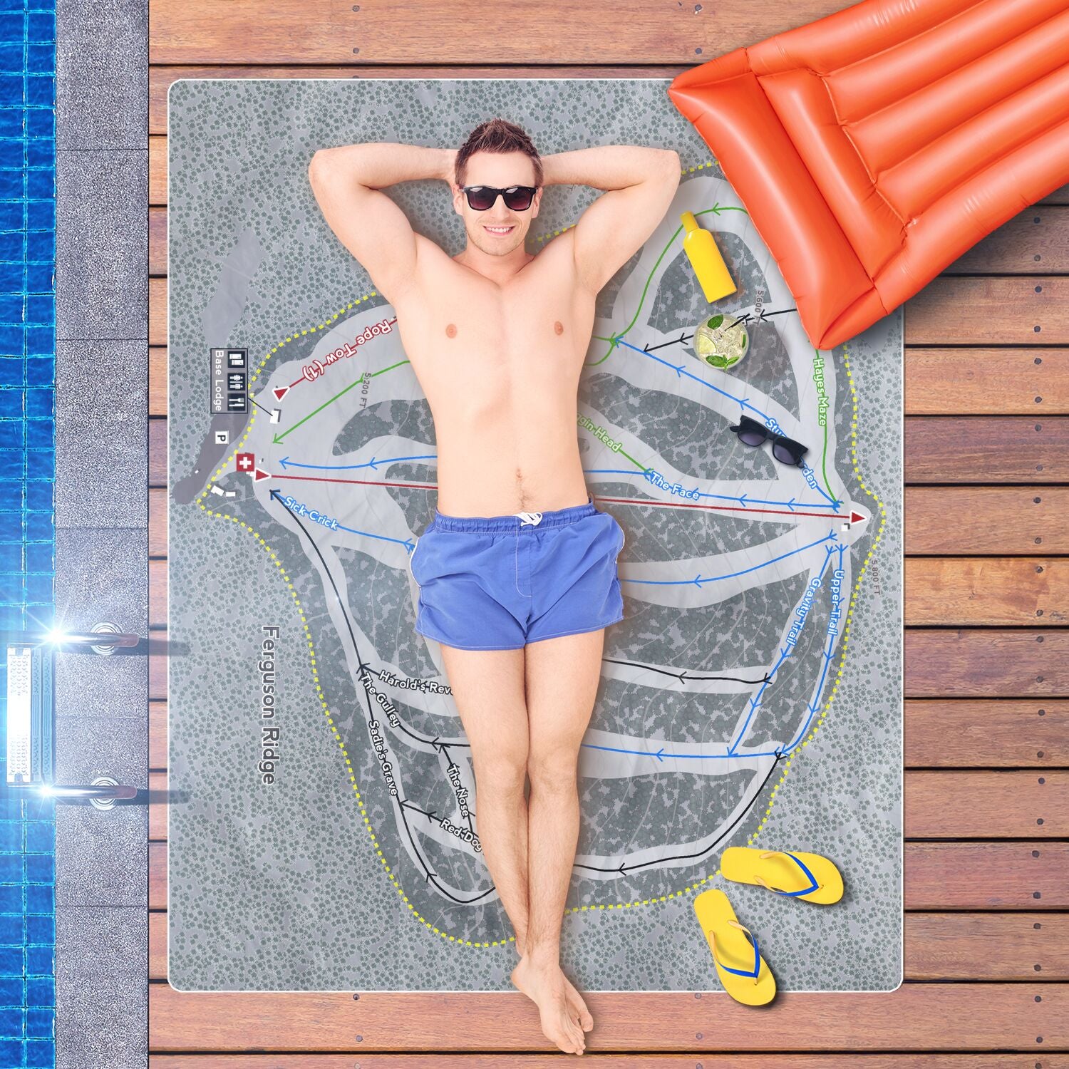 Ferguson Ridge, Oregon Ski Resort Map Printed Beach Towel - Powderaddicts